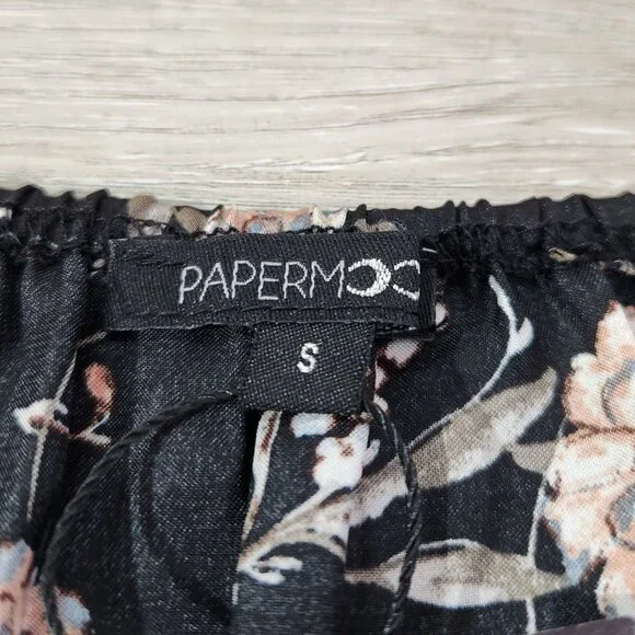 Papermoon Black Floral Empire Waist Long Sleeve Blouse New With Tags Women's S - Picture 6 of 12